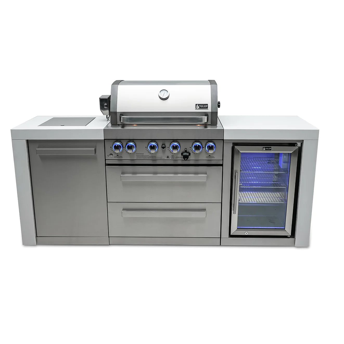 Mont Alpi 400 Deluxe BBQ Grill Island with Fridge Cabinet